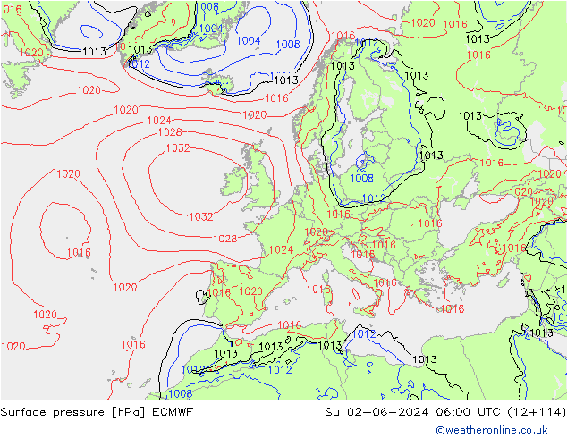 Pressione al suolo ECMWF dom 02.06.2024 06 UTC