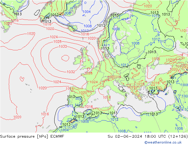 Luchtdruk (Grond) ECMWF zo 02.06.2024 18 UTC