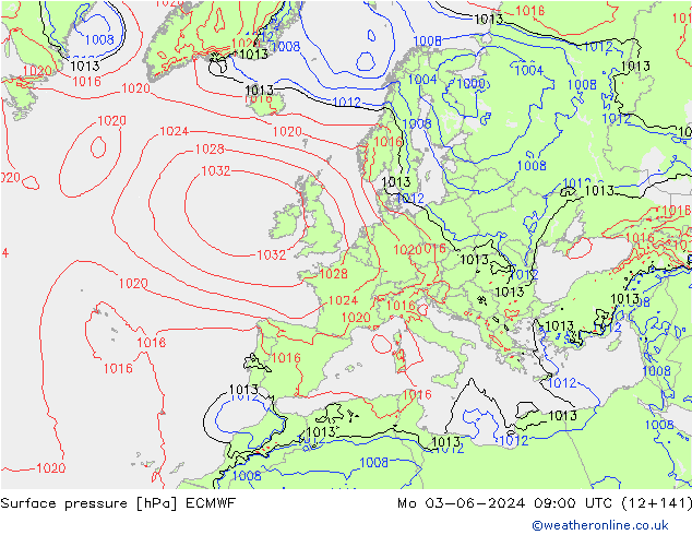 Surface pressure ECMWF Mo 03.06.2024 09 UTC