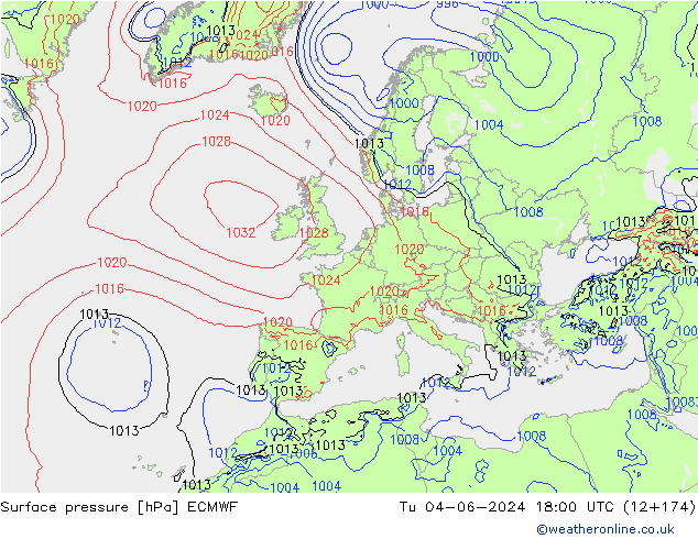 Pressione al suolo ECMWF mar 04.06.2024 18 UTC