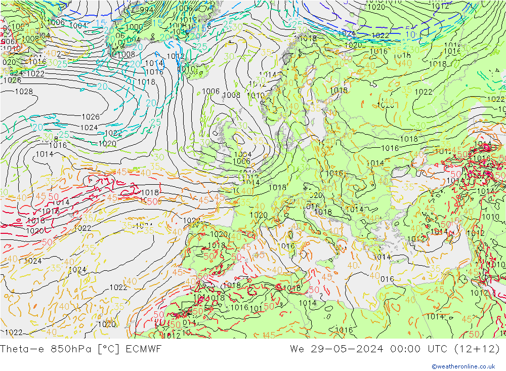 Theta-e 850гПа ECMWF ср 29.05.2024 00 UTC