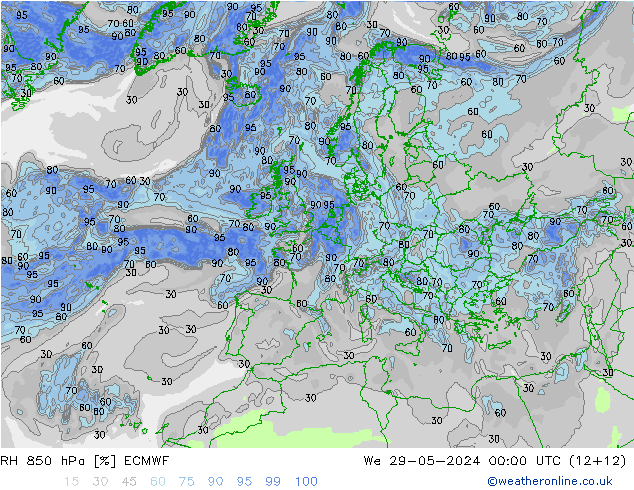 RH 850 hPa ECMWF We 29.05.2024 00 UTC