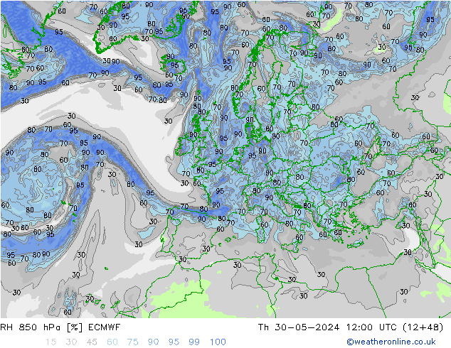 RH 850 hPa ECMWF Do 30.05.2024 12 UTC