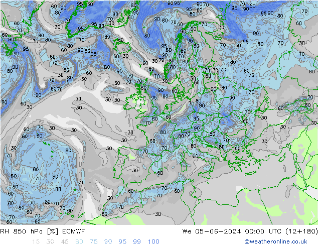 RH 850 hPa ECMWF Mi 05.06.2024 00 UTC