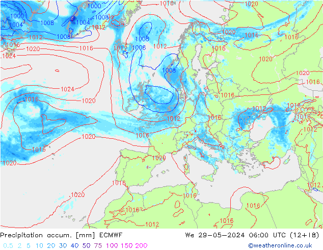 Precipitation accum. ECMWF śro. 29.05.2024 06 UTC