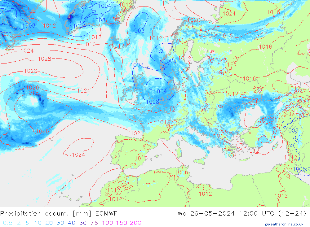 Precipitation accum. ECMWF ср 29.05.2024 12 UTC