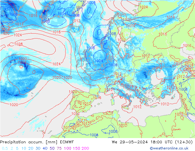 Totale neerslag ECMWF wo 29.05.2024 18 UTC