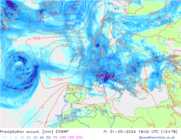 Precipitation accum. ECMWF pt. 31.05.2024 18 UTC