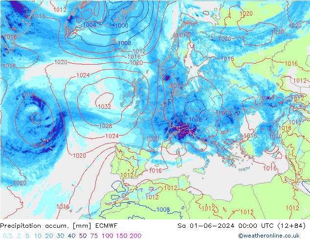 Precipitation accum. ECMWF Sa 01.06.2024 00 UTC