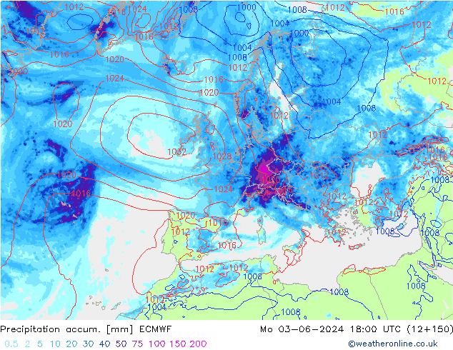 Precipitation accum. ECMWF lun 03.06.2024 18 UTC