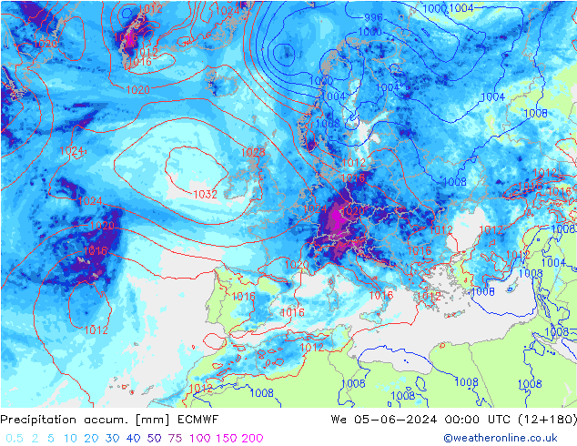 Precipitation accum. ECMWF śro. 05.06.2024 00 UTC