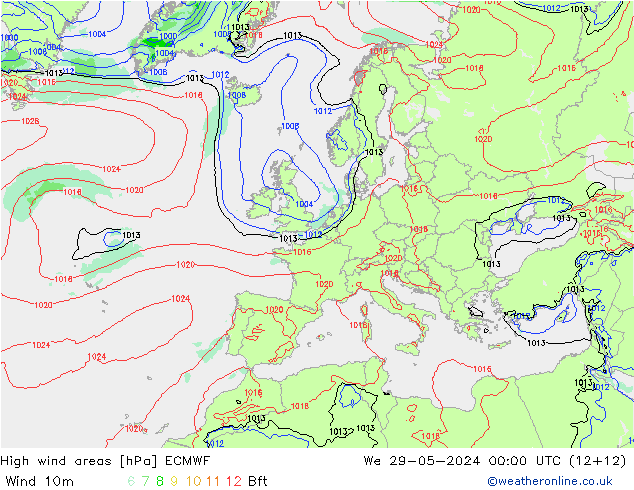 High wind areas ECMWF We 29.05.2024 00 UTC