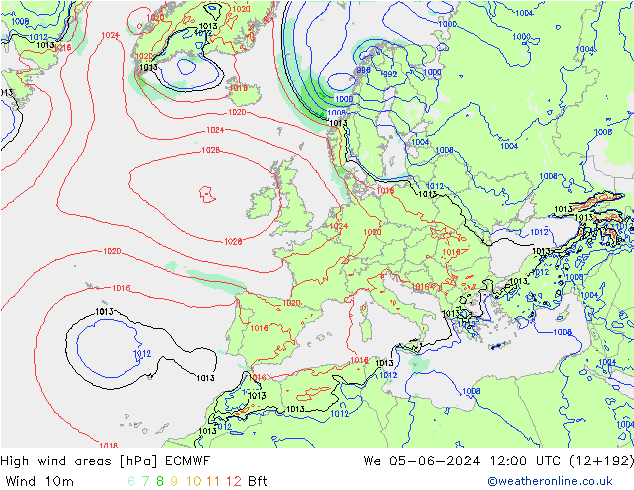 High wind areas ECMWF We 05.06.2024 12 UTC