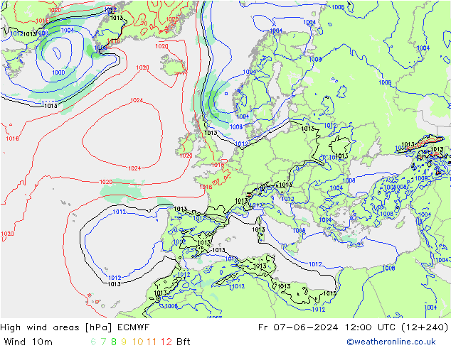 High wind areas ECMWF Fr 07.06.2024 12 UTC