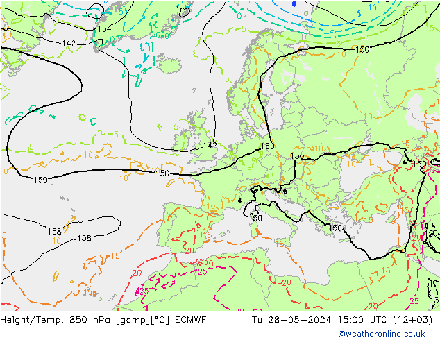 Height/Temp. 850 hPa ECMWF Tu 28.05.2024 15 UTC