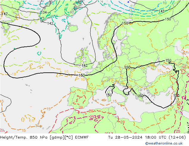 Height/Temp. 850 гПа ECMWF вт 28.05.2024 18 UTC