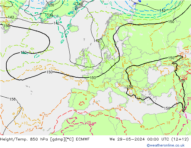 Z500/Yağmur (+YB)/Z850 ECMWF Çar 29.05.2024 00 UTC