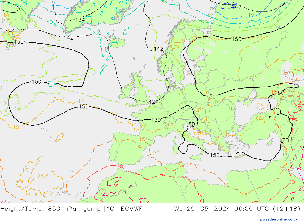Z500/Yağmur (+YB)/Z850 ECMWF Çar 29.05.2024 06 UTC