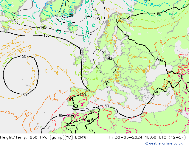 Z500/Rain (+SLP)/Z850 ECMWF Th 30.05.2024 18 UTC