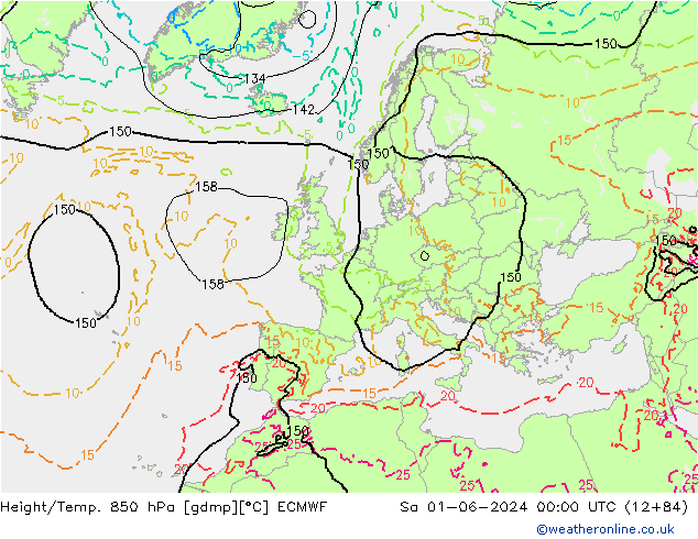 Géop./Temp. 850 hPa ECMWF sam 01.06.2024 00 UTC