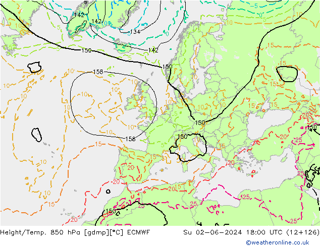 Z500/Yağmur (+YB)/Z850 ECMWF Paz 02.06.2024 18 UTC