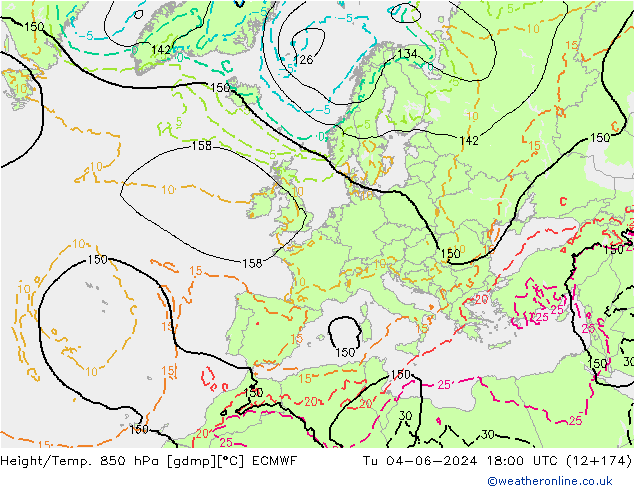 Yükseklik/Sıc. 850 hPa ECMWF Sa 04.06.2024 18 UTC