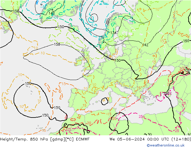 Hoogte/Temp. 850 hPa ECMWF wo 05.06.2024 00 UTC