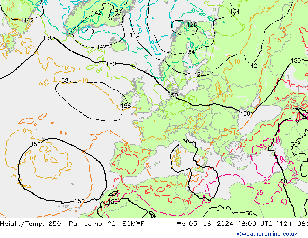 Yükseklik/Sıc. 850 hPa ECMWF Çar 05.06.2024 18 UTC