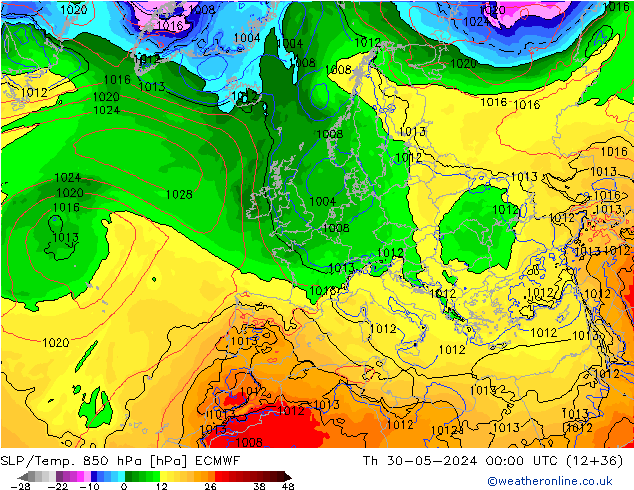 SLP/Temp. 850 hPa ECMWF Qui 30.05.2024 00 UTC