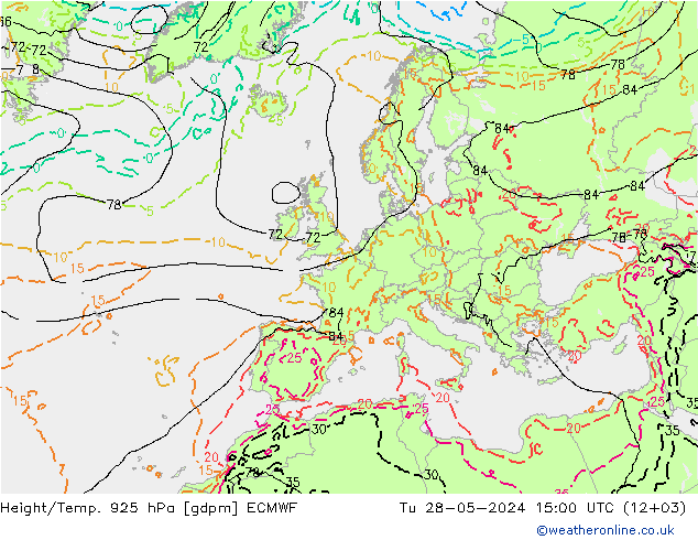 Height/Temp. 925 hPa ECMWF mar 28.05.2024 15 UTC
