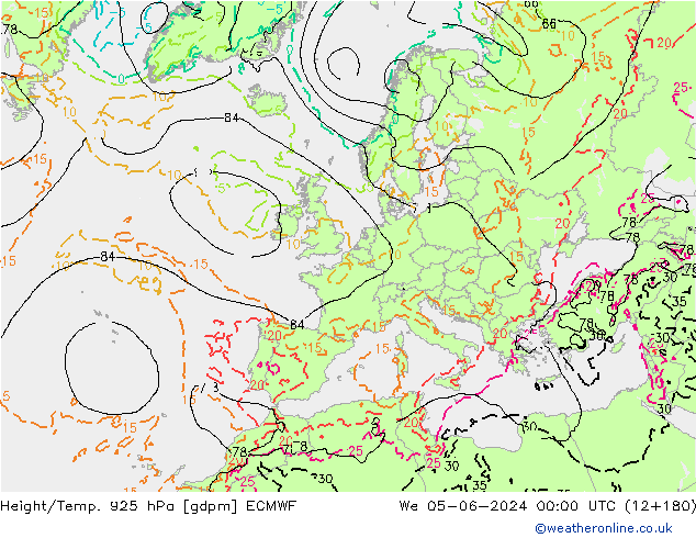 Height/Temp. 925 hPa ECMWF mer 05.06.2024 00 UTC