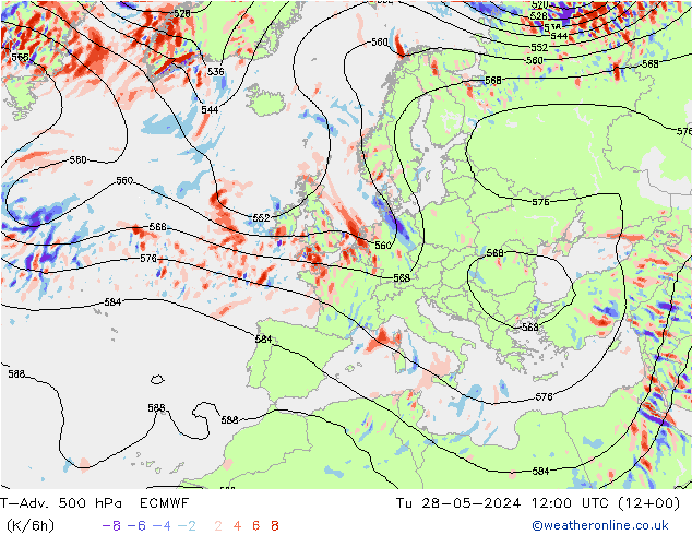 T-Adv. 500 гПа ECMWF вт 28.05.2024 12 UTC