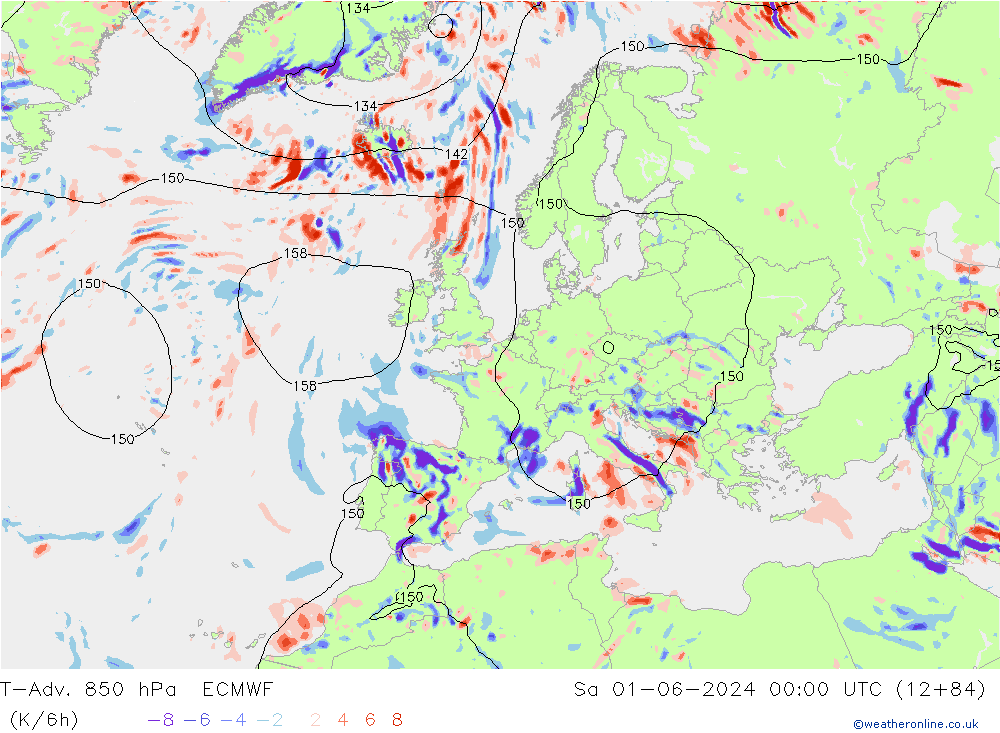 T-Adv. 850 hPa ECMWF sab 01.06.2024 00 UTC