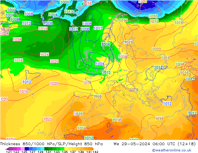 Thck 850-1000 hPa ECMWF St 29.05.2024 06 UTC