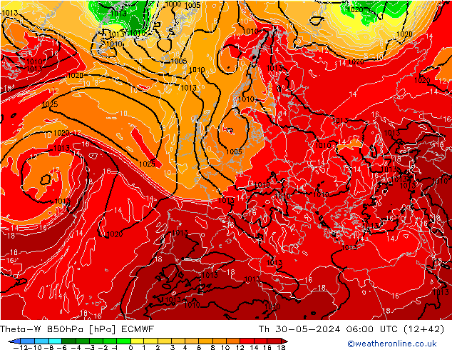 Theta-W 850hPa ECMWF  30.05.2024 06 UTC