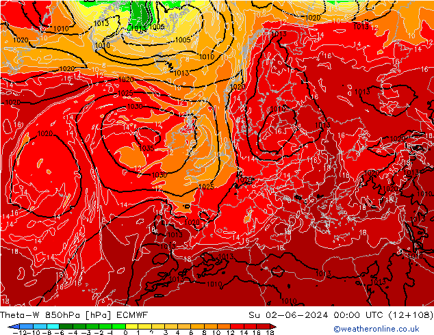 Theta-W 850hPa ECMWF Dom 02.06.2024 00 UTC