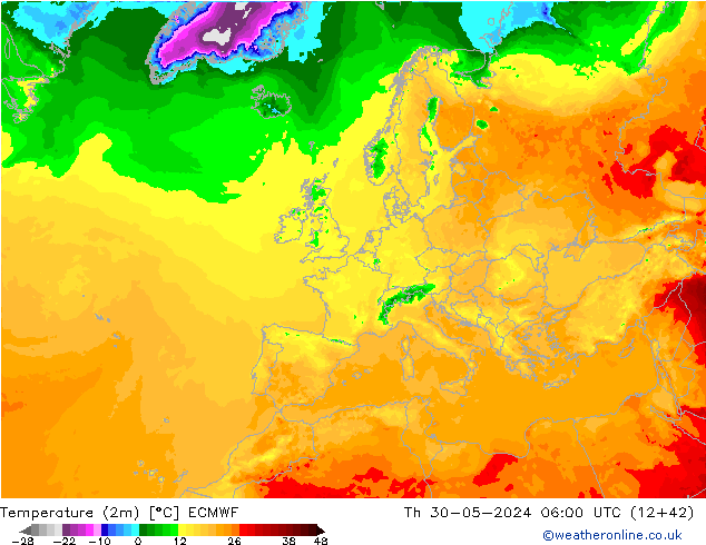 Temperature (2m) ECMWF Th 30.05.2024 06 UTC