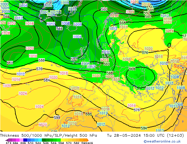 Schichtdicke 500-1000 hPa ECMWF Di 28.05.2024 15 UTC