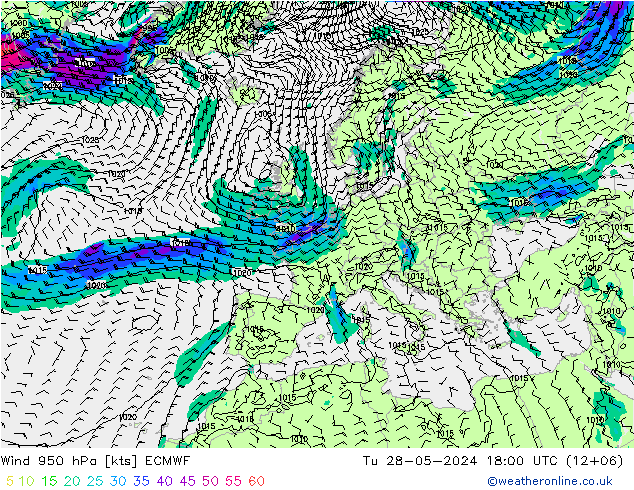 Wind 950 hPa ECMWF Tu 28.05.2024 18 UTC