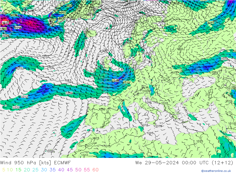 Wind 950 hPa ECMWF We 29.05.2024 00 UTC