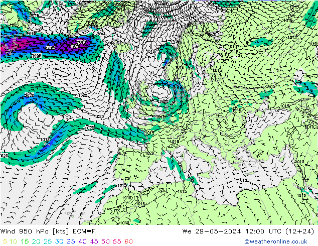 ветер 950 гПа ECMWF ср 29.05.2024 12 UTC