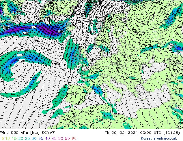 Wind 950 hPa ECMWF Th 30.05.2024 00 UTC