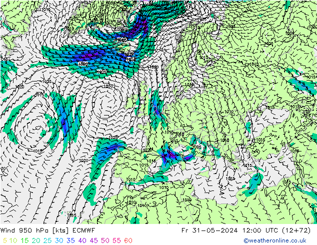 Wind 950 hPa ECMWF Fr 31.05.2024 12 UTC