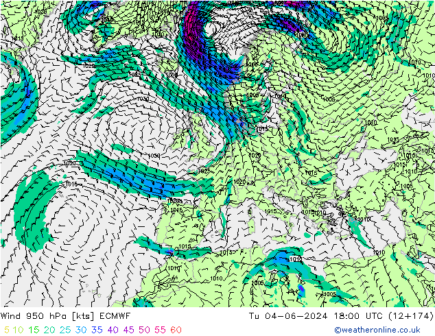 Vento 950 hPa ECMWF mar 04.06.2024 18 UTC