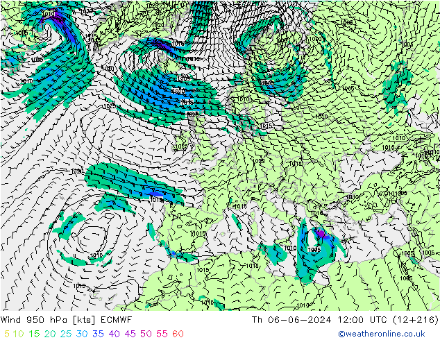 Wind 950 hPa ECMWF Th 06.06.2024 12 UTC