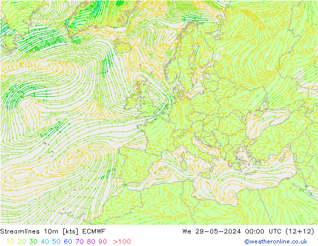 Linha de corrente 10m ECMWF Qua 29.05.2024 00 UTC