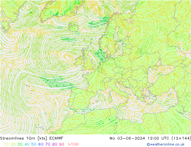 Streamlines 10m ECMWF Mo 03.06.2024 12 UTC