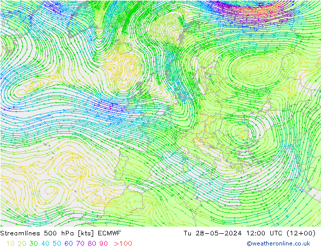 ветер 500 гПа ECMWF вт 28.05.2024 12 UTC