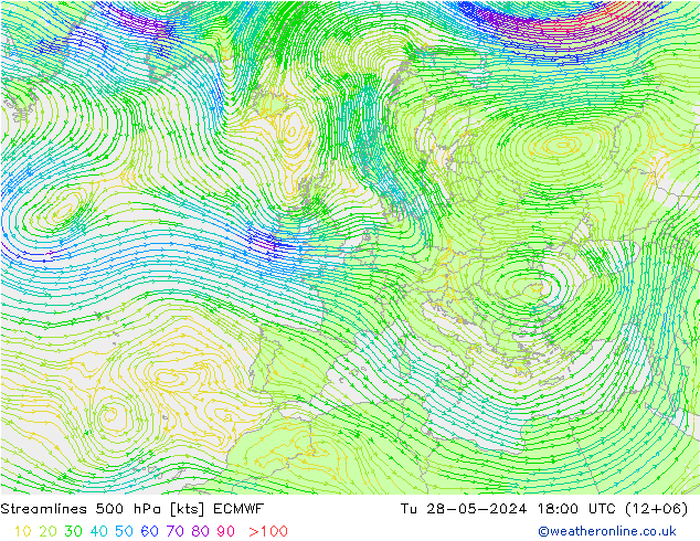 风 500 hPa ECMWF 星期二 28.05.2024 18 UTC