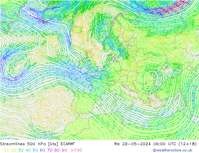 Streamlines 500 hPa ECMWF We 29.05.2024 06 UTC